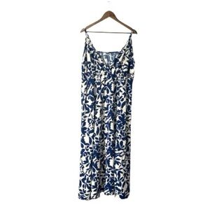 NEW SHEIN Blue White Floral Maxi Long Dress V-Neck Spaghetti Strap Plus Size 3XL